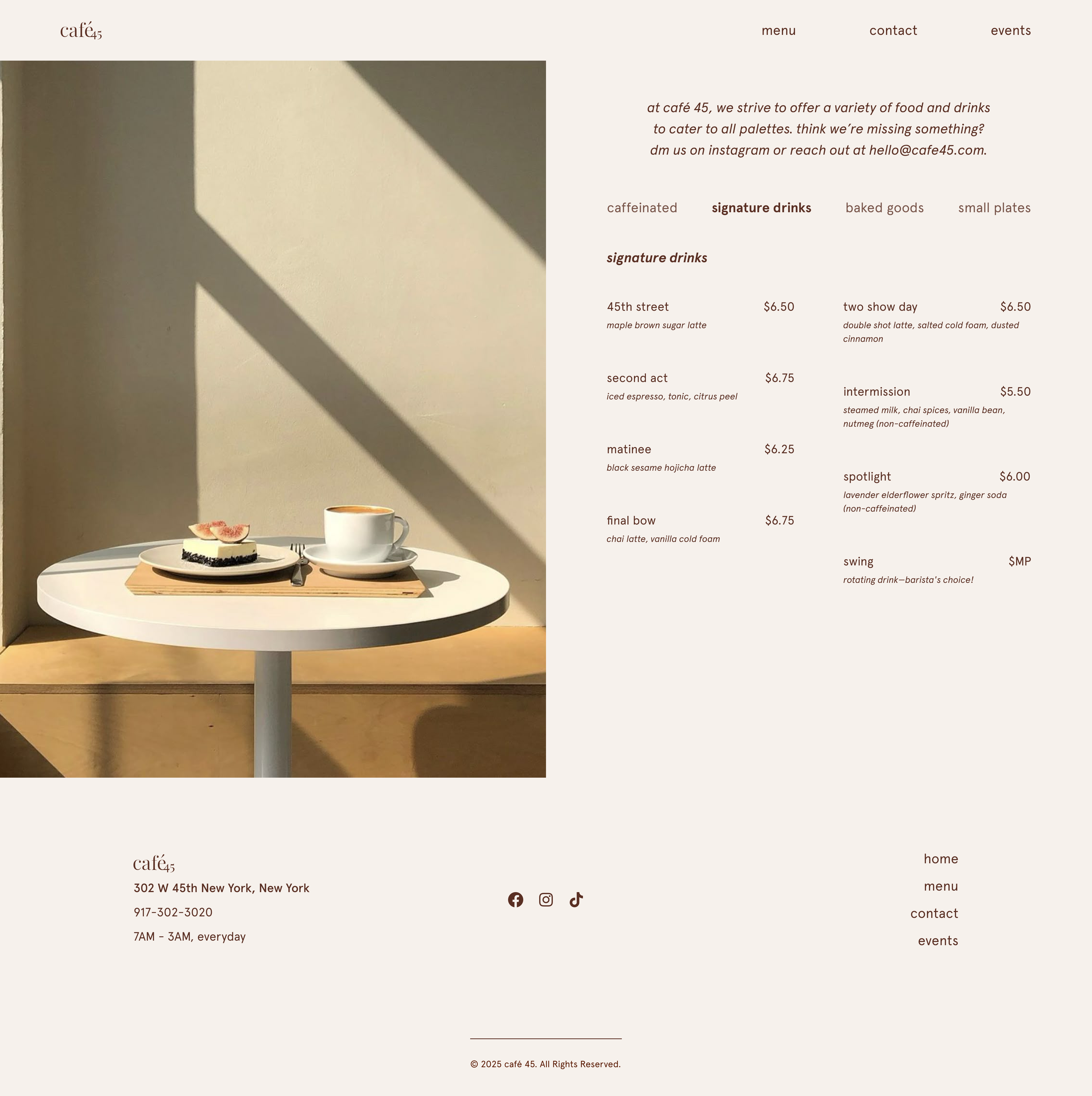 menu page — signature drinks