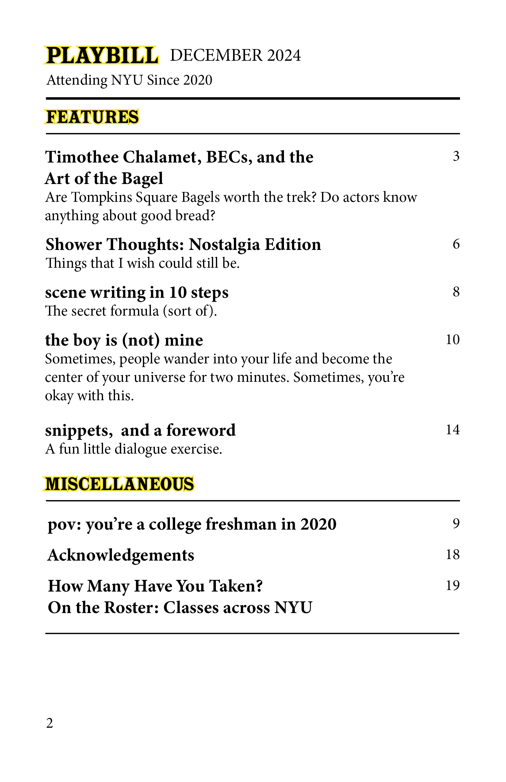 table of contents