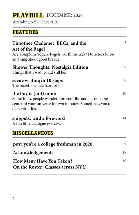 table of contents