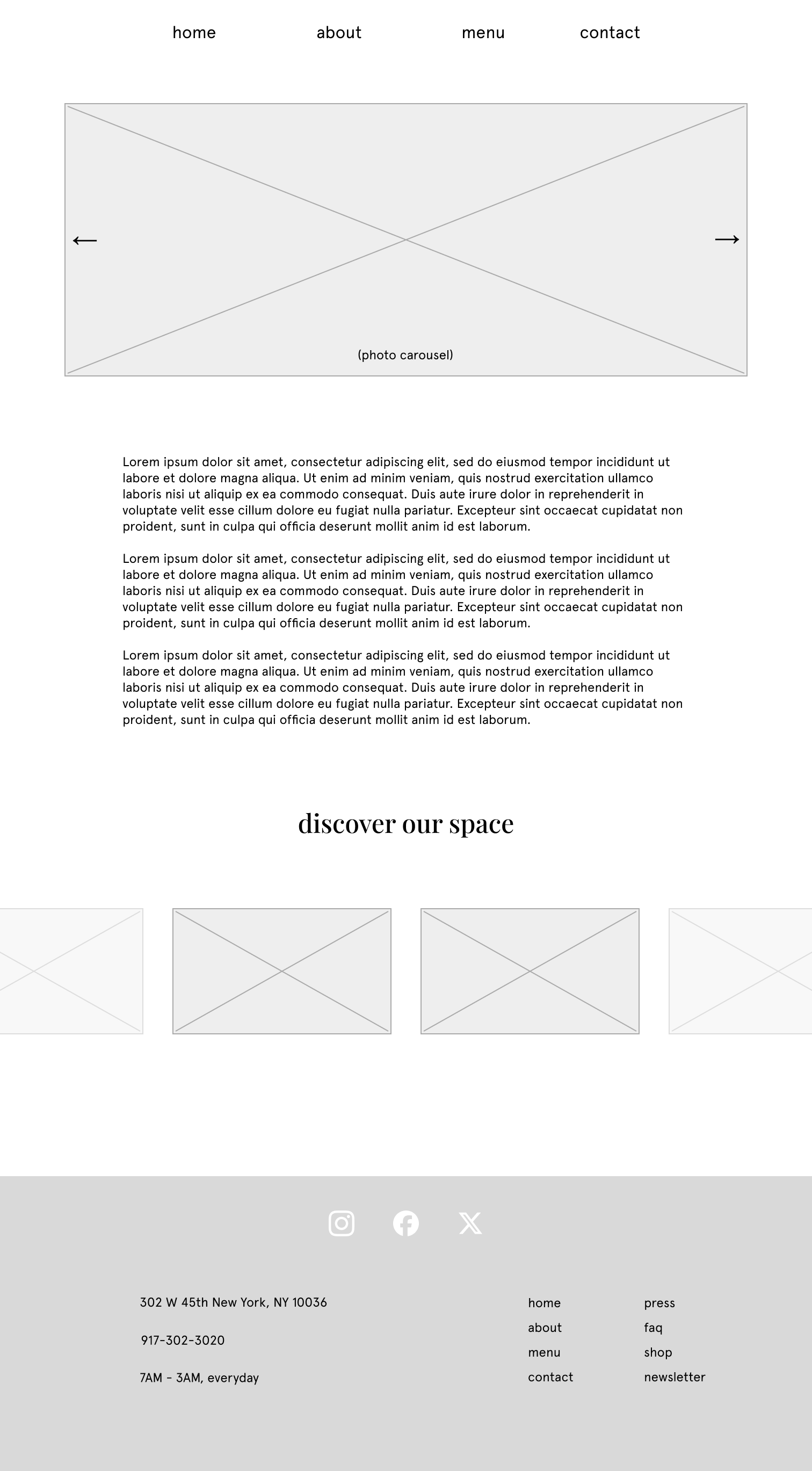 low fidelity wireframe of the about page